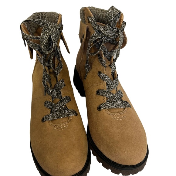 Jelly POP Tania Hiking Boots Tan Vegan Suede Lace Up Low Heel Size 10 New - Picture 5 of 11